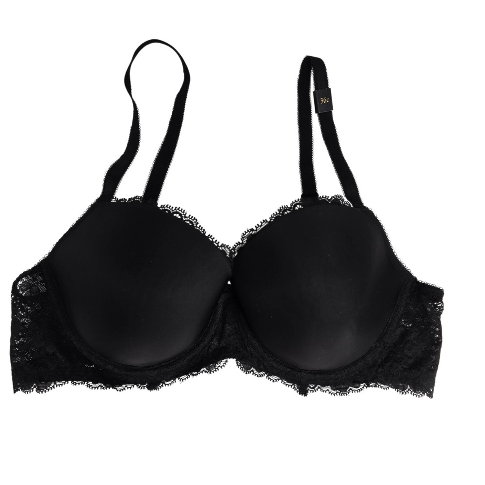 Victoria's Secret Dream Angels Lined Demi Bra Black‎ Lace Trim 36C NWT